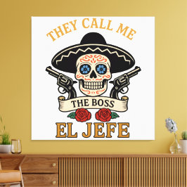 Vintage El Jefe Suiker Schedel Baas Cinco de Mayo Canvas Afdruk