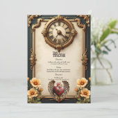 Vintage elegance: an elegant clock and heart. menu (Staand voorkant)