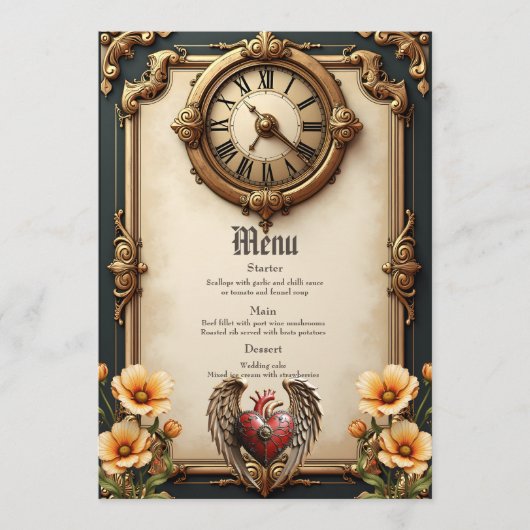 Vintage elegance: an elegant clock and heart. menu (Voorkant)