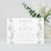 Vintage Elegance: Classic Luxury Sage Wedding Save The Date (Staand voorkant)