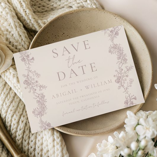 Vintage Elegance: Classic Neutral Wedding Save The Date