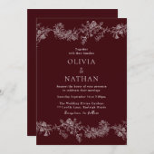 Vintage Elegance Floral Deep Burgundy Wedding Kaart (Voorkant / Achterkant)