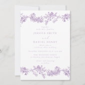 Vintage Elegance: Lavender Floral Wedding Kaart (Voorkant)