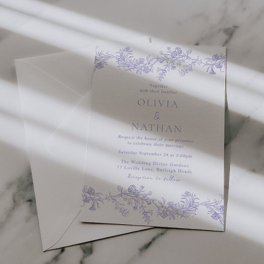 Vintage Elegance: Lilac Floral Wedding Kaart