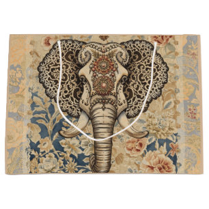 Vintage Elegant, Antieke Olifant,Perzik Blauwe Bei Groot Cadeauzakje