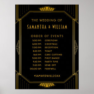 Vintage Elegant Art Deco Gold Wedding Timeline Poster