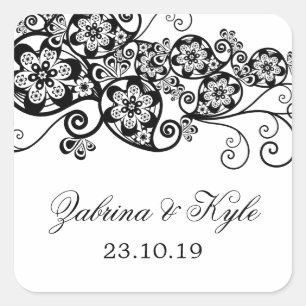 Vintage Elegant Boho Floral Paisley Wedding Favors Vierkante Sticker
