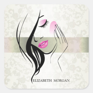 Vintage Elegant, Chic, Kant, Meisje Silhouet Vierkante Sticker