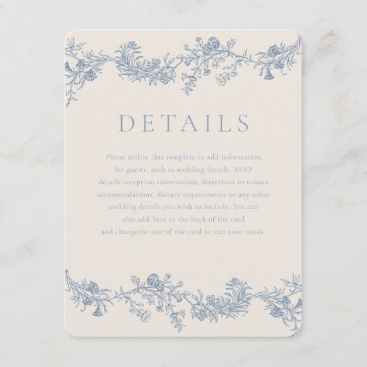 Vintage Elegant Classic Floral Wedding Details Informatiekaartje (Voorkant)