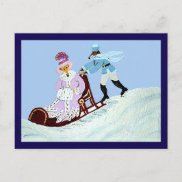 Vintage Elegant Greyhound Koppel met Slede Briefkaart
