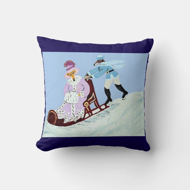 Vintage Elegant Greyhound Koppel met Slede Kussen (Voorkant)