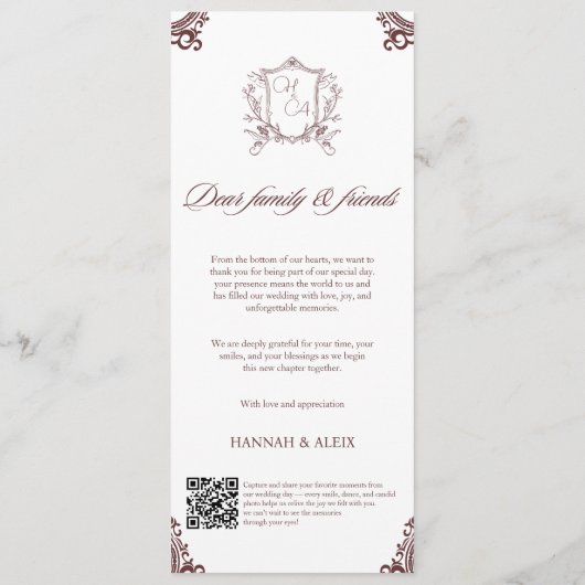Vintage Elegant Handwriting Wedding Dinner  Menu (Achterkant)
