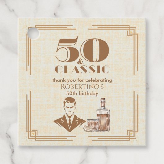 Vintage Elegant Men's Whiskey 50th Birthday Bedankjes Labels (Voorkant)