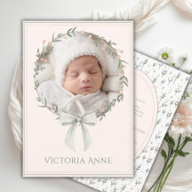 Vintage Elegant Pink Baby Girl Birth Announcement
