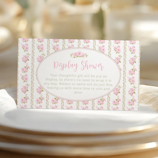 Vintage Elegant Pink Rose Display Shower Informatiekaartje