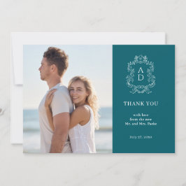 Vintage Elegant Tale Blue Morden Two Photo Wedding Bedankkaart