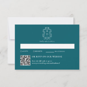 Vintage Elegant Tale Blue   Traditioneel & QR Code RSVP Kaartje