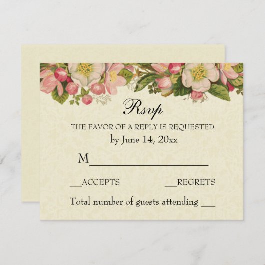 Vintage Elegant Wedding RSVP Cherry Blossom (Voorkant / Achterkant)