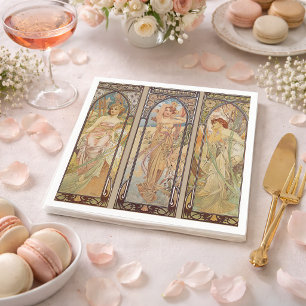 Vintage Elegante Art Nouveau Mucha Tijd van de Dag Servet