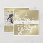 Vintage Elegante Bloemige Pauw Foto Save The Date Kaart (Voorkant / Achterkant)