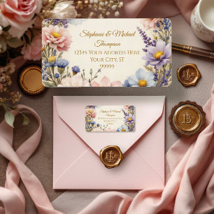 Vintage Elegante Bloemtypografie Roze Blauw en Gou Etiket