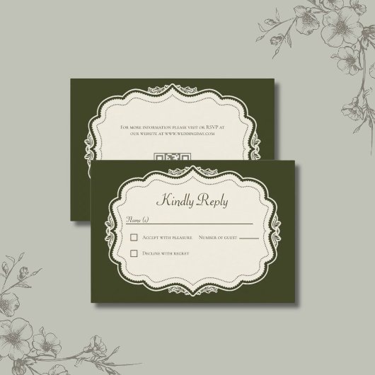 Vintage Elegante Bosgroene QR-code RSVP Kaartje