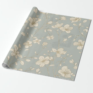 Vintage Elegante Botanische Lijnkunst Cadeaupapier