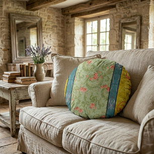 Vintage Elegante Chartreuse Bloem Rond Kussen