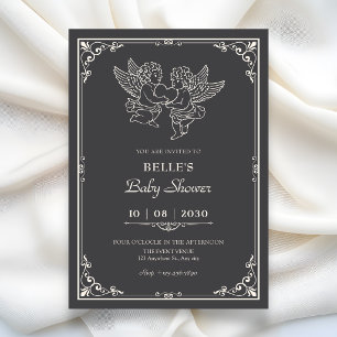 Vintage elegante engelen babyshower kaart
