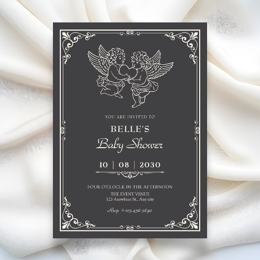 Vintage elegante engelen babyshower kaart