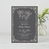 Vintage elegante engelen babyshower kaart (Staand voorkant)