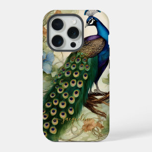 Vintage Elegante Pauwenveren Art Nouveau Naam iPhone 15 Pro Case