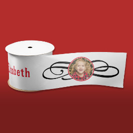 Vintage Elegante Rode Witte Foto Portret Festivite Satijnen Lint