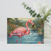 Vintage elegante roze tropische flamingo save the date (Staand voorkant)