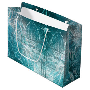 Vintage Elegante Teal Bloemmotief Glitter Groot Cadeauzakje