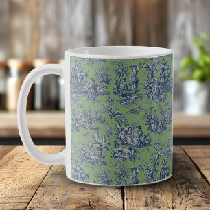 Vintage Elegante Toile de Jouy Blauw Groen Koffiemok