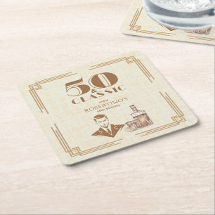 Vintage Elegante Whiskey Verjaardag 50 voor Mannen Kartonnen Onderzetters