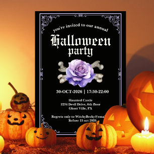 Vintage Elegante Zwarte Paarse Roos Halloween Fees Kaart