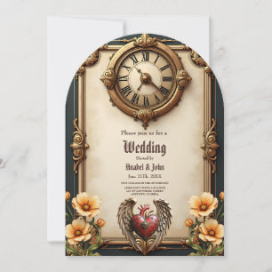 Vintage elegantie: een elegante klok en hart. kaart