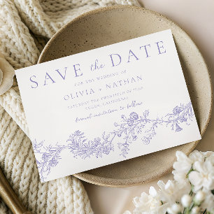 Vintage Elegantie: Lila Bloemen Bruiloft Save The Date