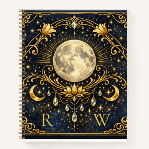 Vintage Elegantie Mystieke Goud Hemels Monogram Notitieboek