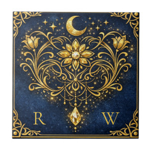 Vintage Elegantie Mystieke Goud Hemels Monogram  Tegeltje