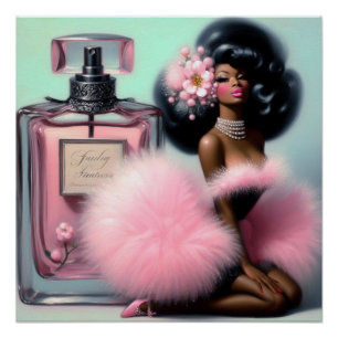 Vintage Elegantie Zwarte Pin-Up Roze Parfum Perfect Poster
