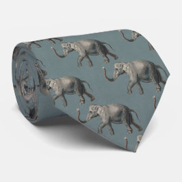 Vintage Elephant Pattern on Blue Linen Stropdas