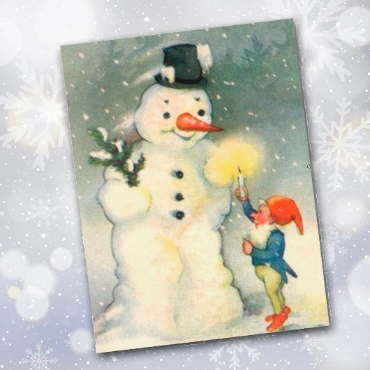 Vintage elf en sneeuwpop kerstmis briefkaart