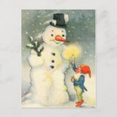 Vintage elf en sneeuwpop kerstmis briefkaart (Voorkant)