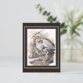 Vintage Elizabeth Gwillim Paars Heron Briefkaart (Staand voorkant)