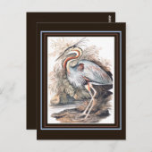 Vintage Elizabeth Gwillim Paars Heron Briefkaart (Voorkant / Achterkant)