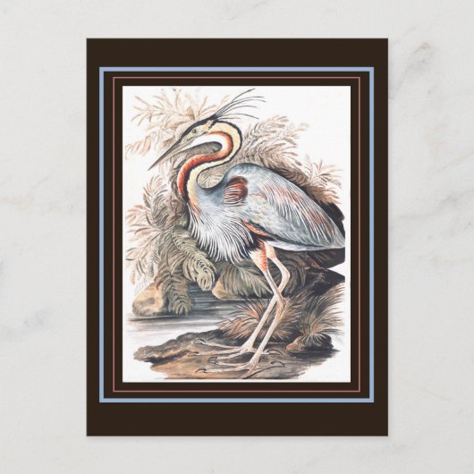Vintage Elizabeth Gwillim Paars Heron Briefkaart (Voorkant)
