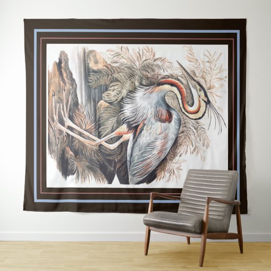 Vintage Elizabeth Gwillim Paars Heron Wandkleed (In Situ (horizontaal))